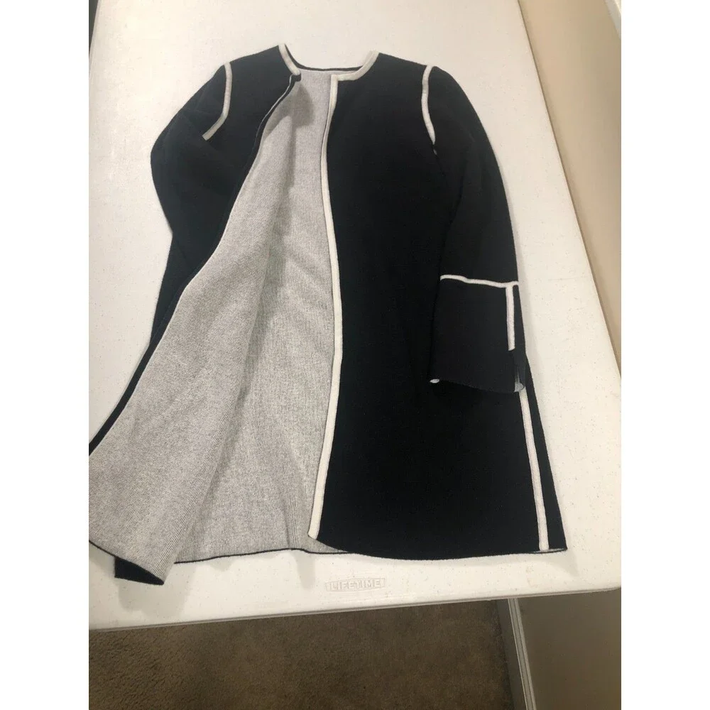 Womens Cardigan Duster Black White‎ Large Quiet Luxury Old Money Dark Academia - Picture 2 of 4